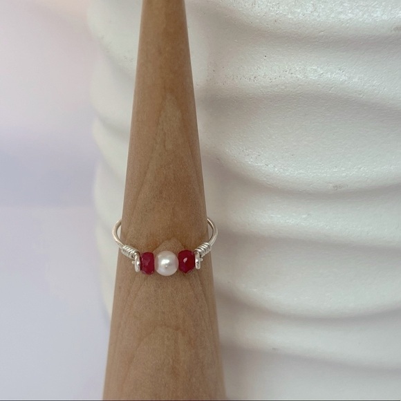 RUBY and Freshwater Pearl Sterling Silver Ring - Picture 5 of 15